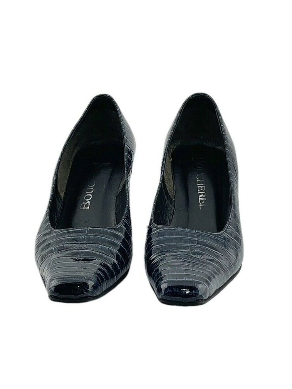 Boucherel Womens Black Croc-Embossed Leather Heels Size 38 - Picture 2 of 9